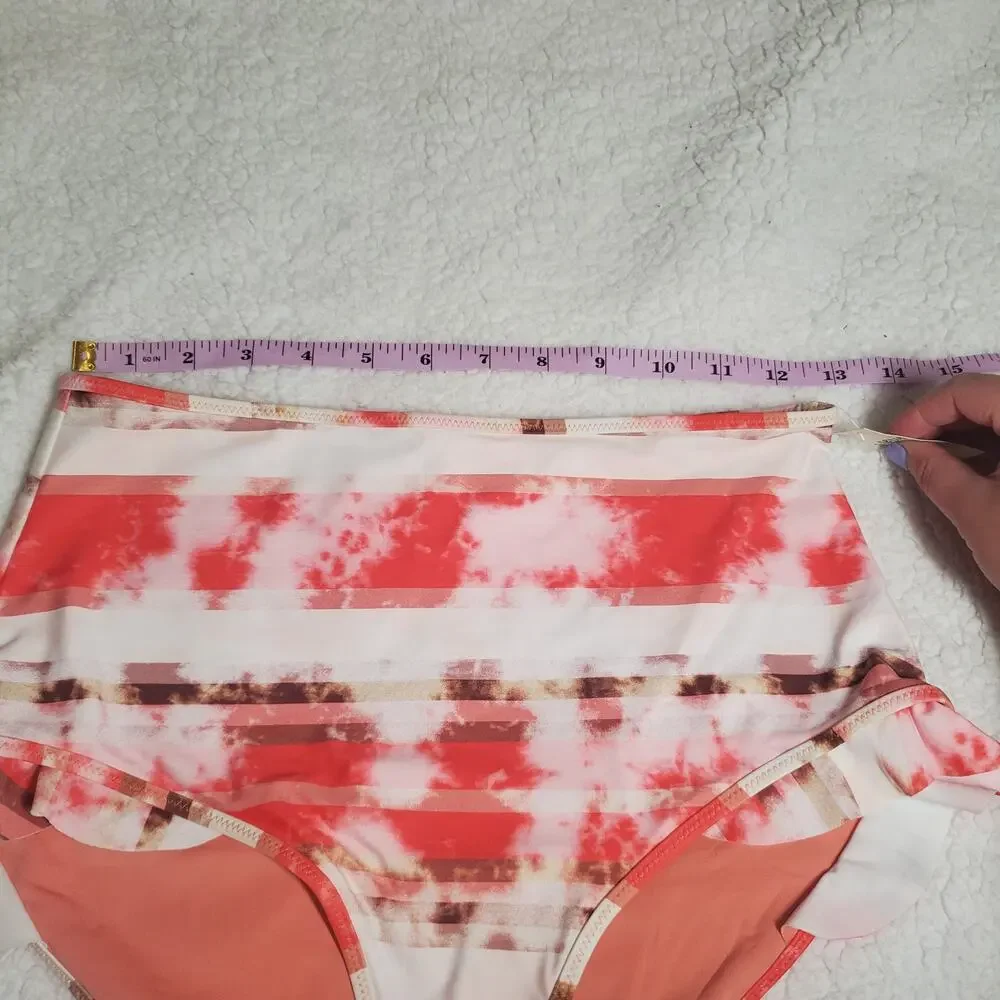 Aerie High Waisted Full Coverage Ruffle Tie Dye Pink Bikini Swim Bottoms NWT M - Picture 11 of 13